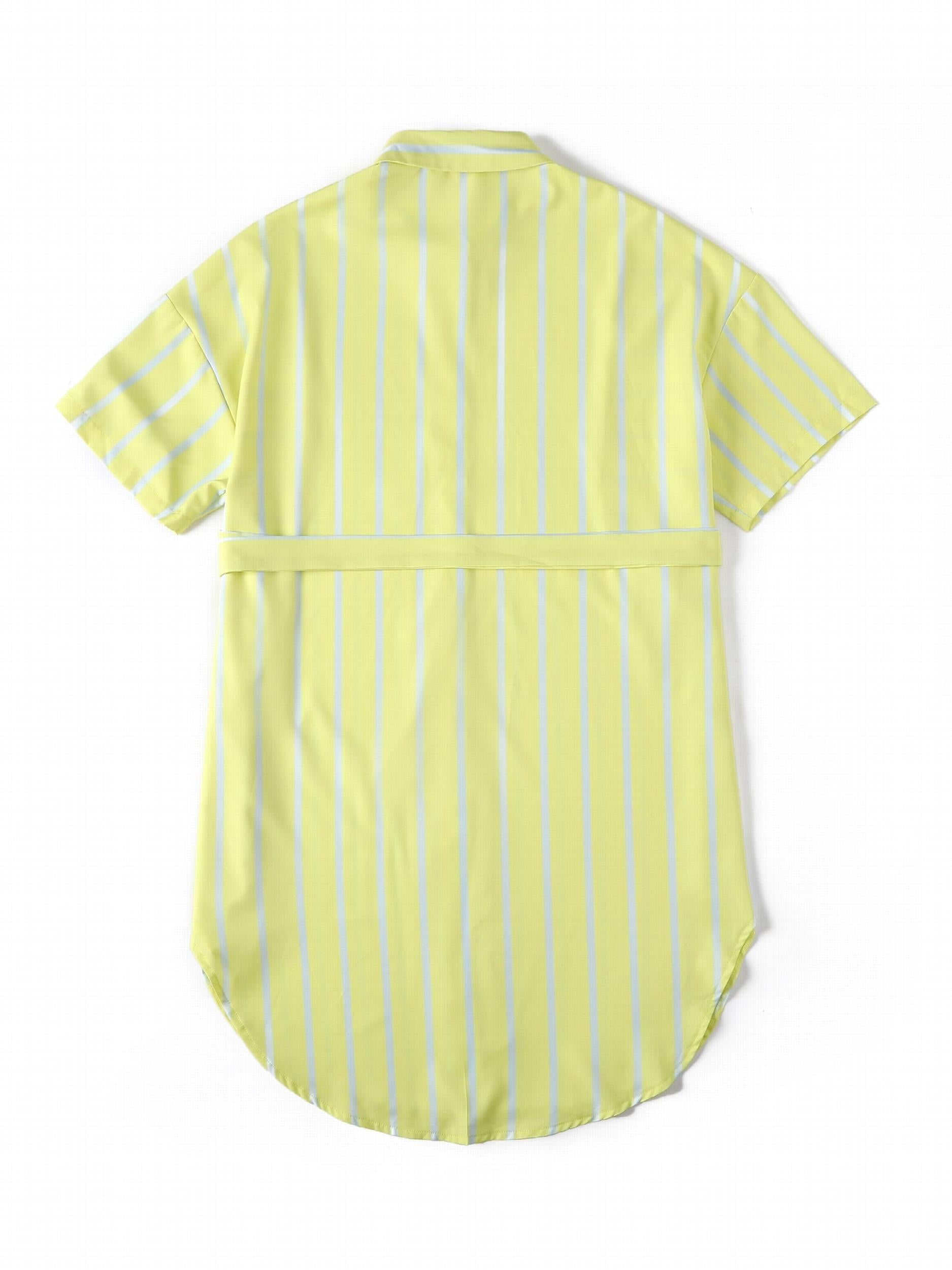 Women's Plus Striped Short Sleeve Button Up Shirt Dress
