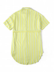 Women's Plus Striped Short Sleeve Button Up Shirt Dress