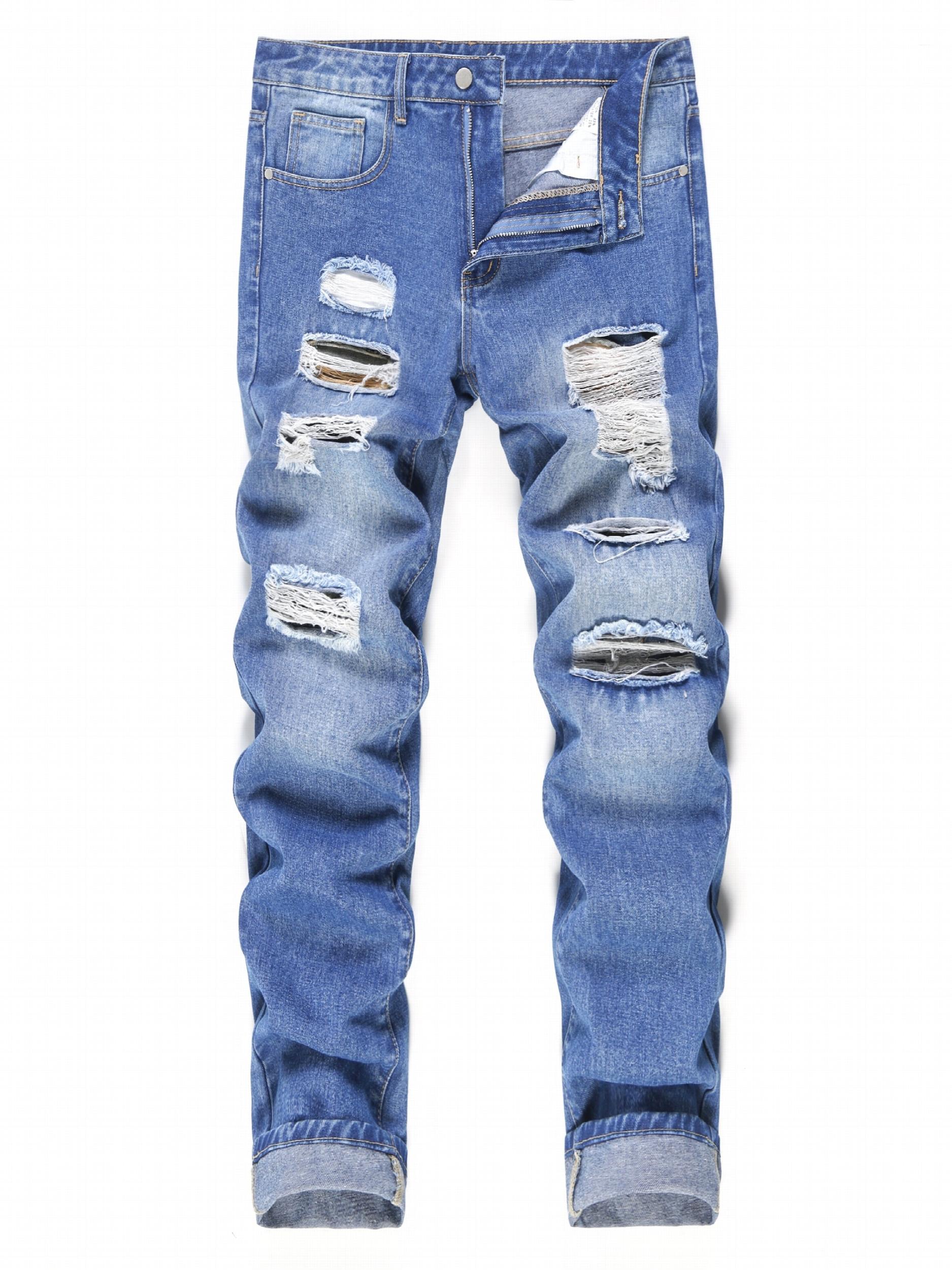 Slim Fit Ripped Jeans Mens Casual Street Style Distressed Denim Pants