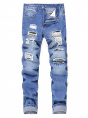 Slim Fit Ripped Jeans Mens Casual Street Style Distressed Denim Pants