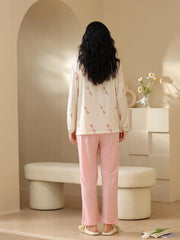 Floral Print Pajama Set Lace Up Top & Pants