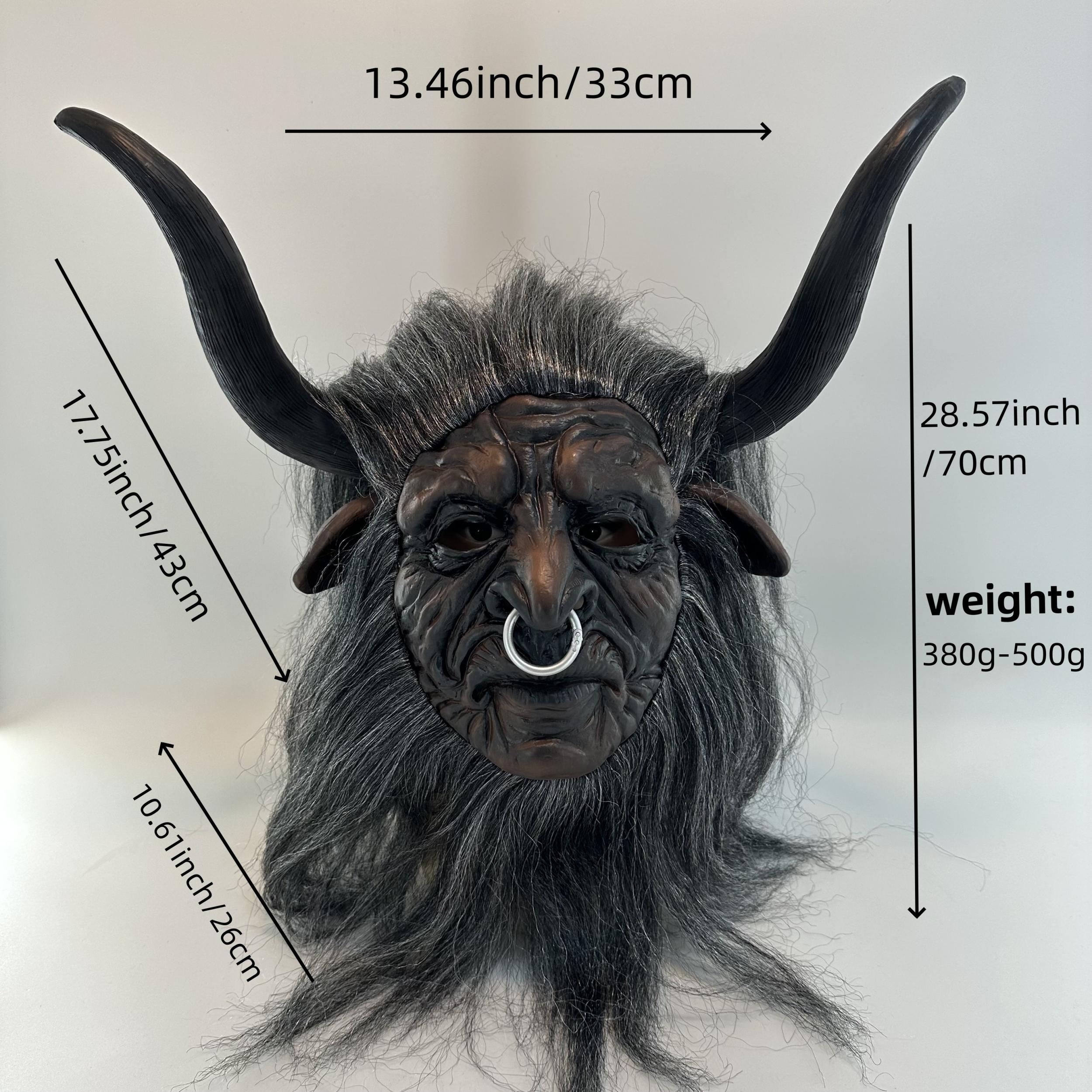 Goat Skull Mask with Long Hair and Horns Adult Halloween Costume Accessory
