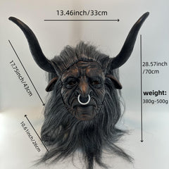 Goat Skull Mask with Long Hair and Horns Adult Halloween Costume Accessory