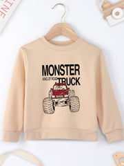 Boys Monster Truck Print Sweatshirt Long Sleeve Crew Neck Top