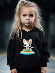 Cartoon Cat & Coconut Print Hoodie & Pants Set, Girl's Sporty Clothes