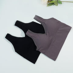 2pcs Solid Ribbed Tank Tops V Neck Padded Women's Lingerie