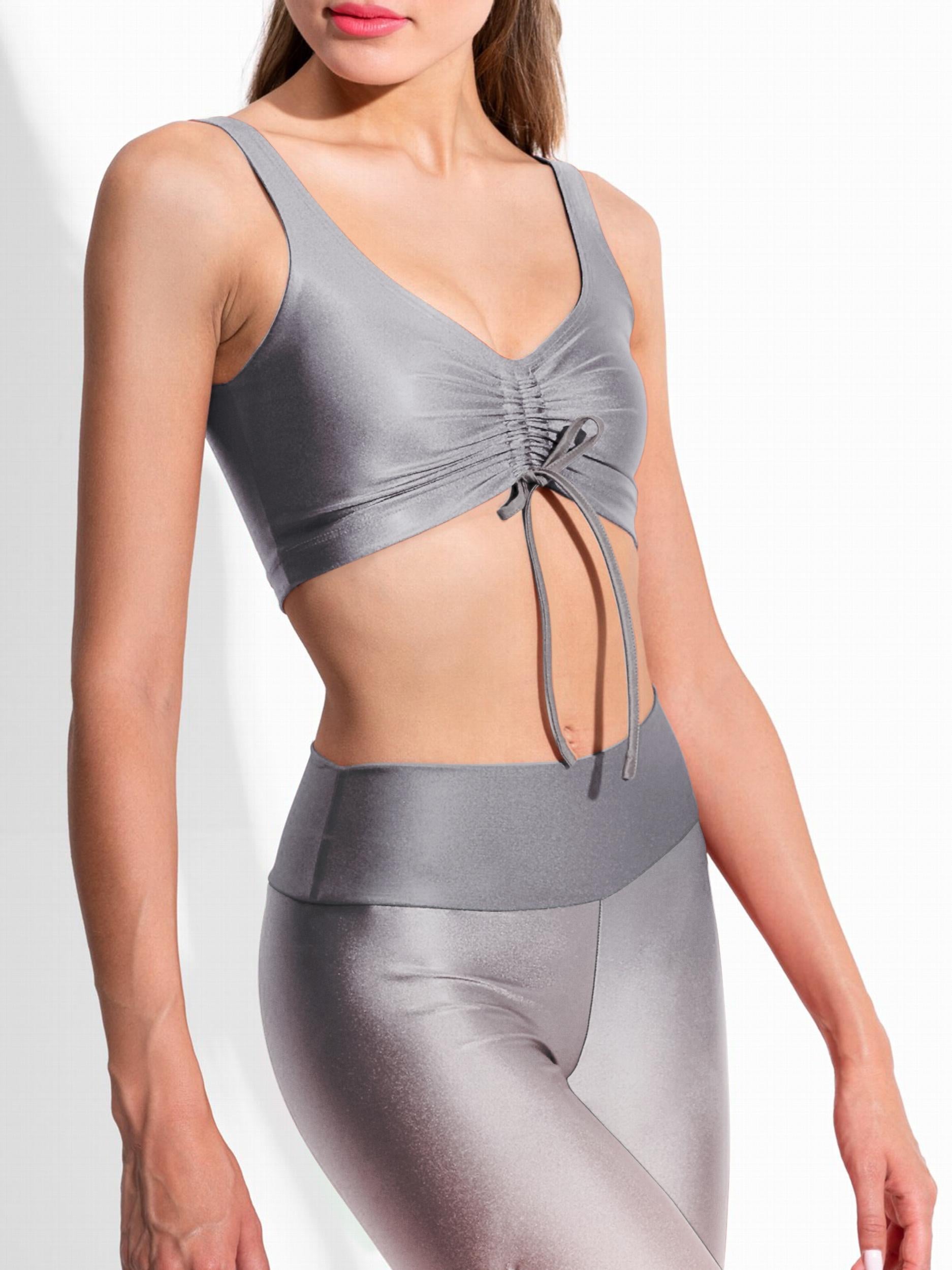 Yoga Sports Set Drawstring Crop Top & Slim Cropped Leggings Activewear