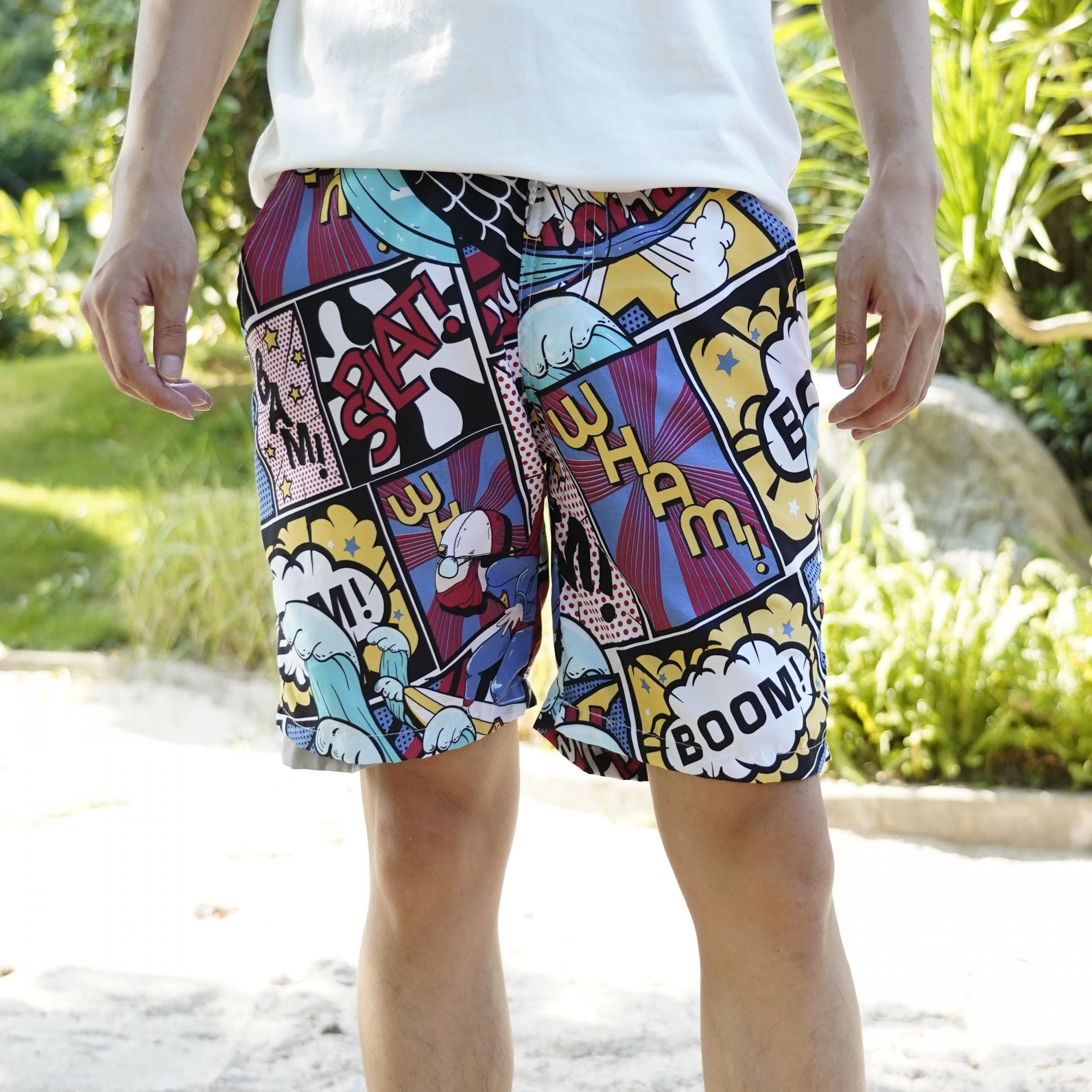 Comics Pattern Men's Swim Trunks Quick Dry Beach Shorts