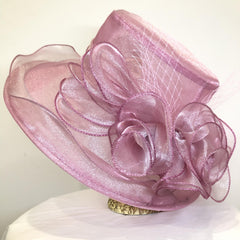 Organza Derby Hat Solid Flower Sun Hat Church Hat For Women