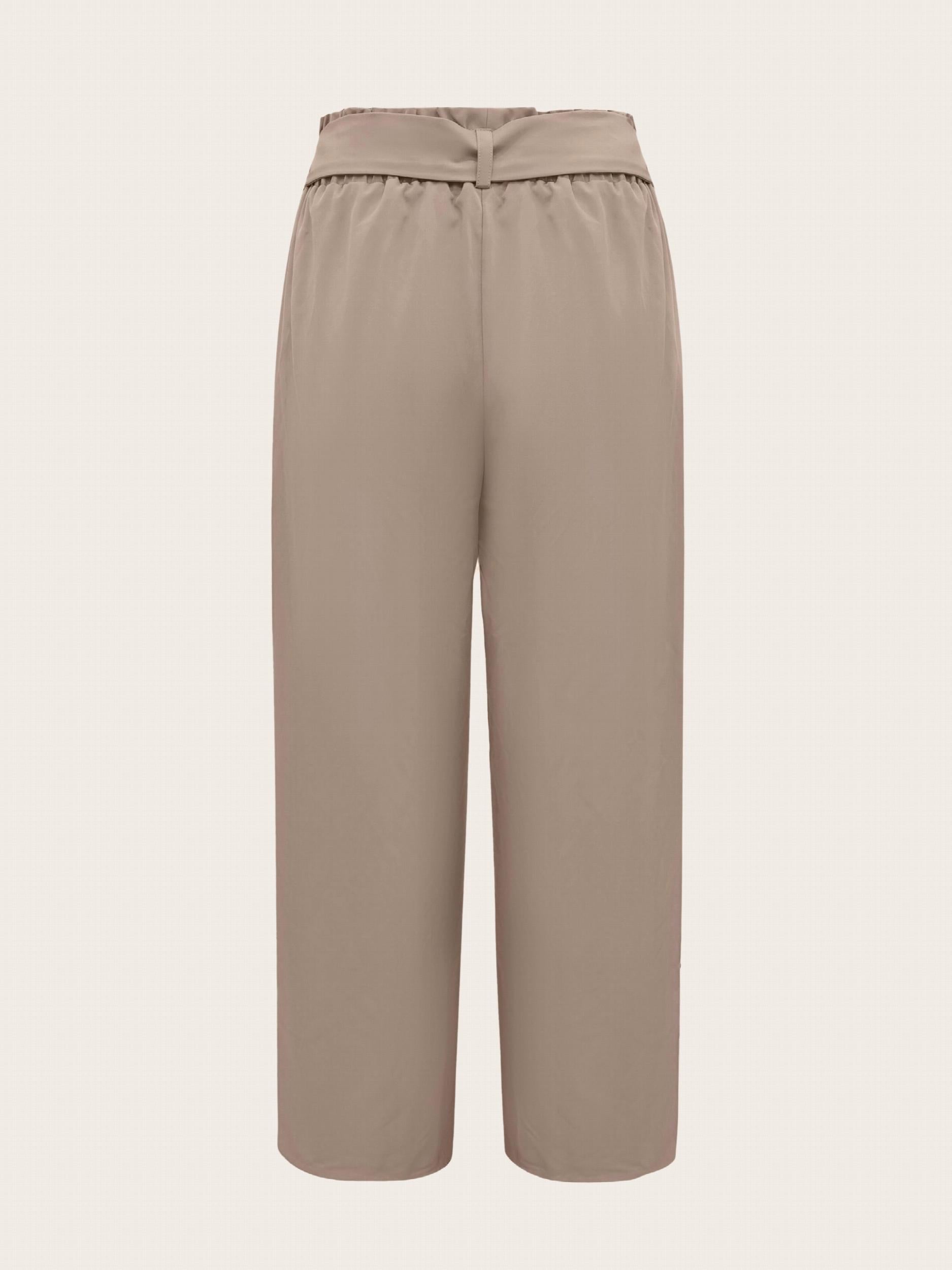 Solid Belted Wide Leg Pants Casual Paper Bag Waist Pocket Pants