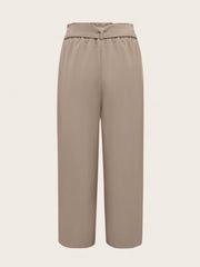 Solid Belted Wide Leg Pants Casual Paper Bag Waist Pocket Pants