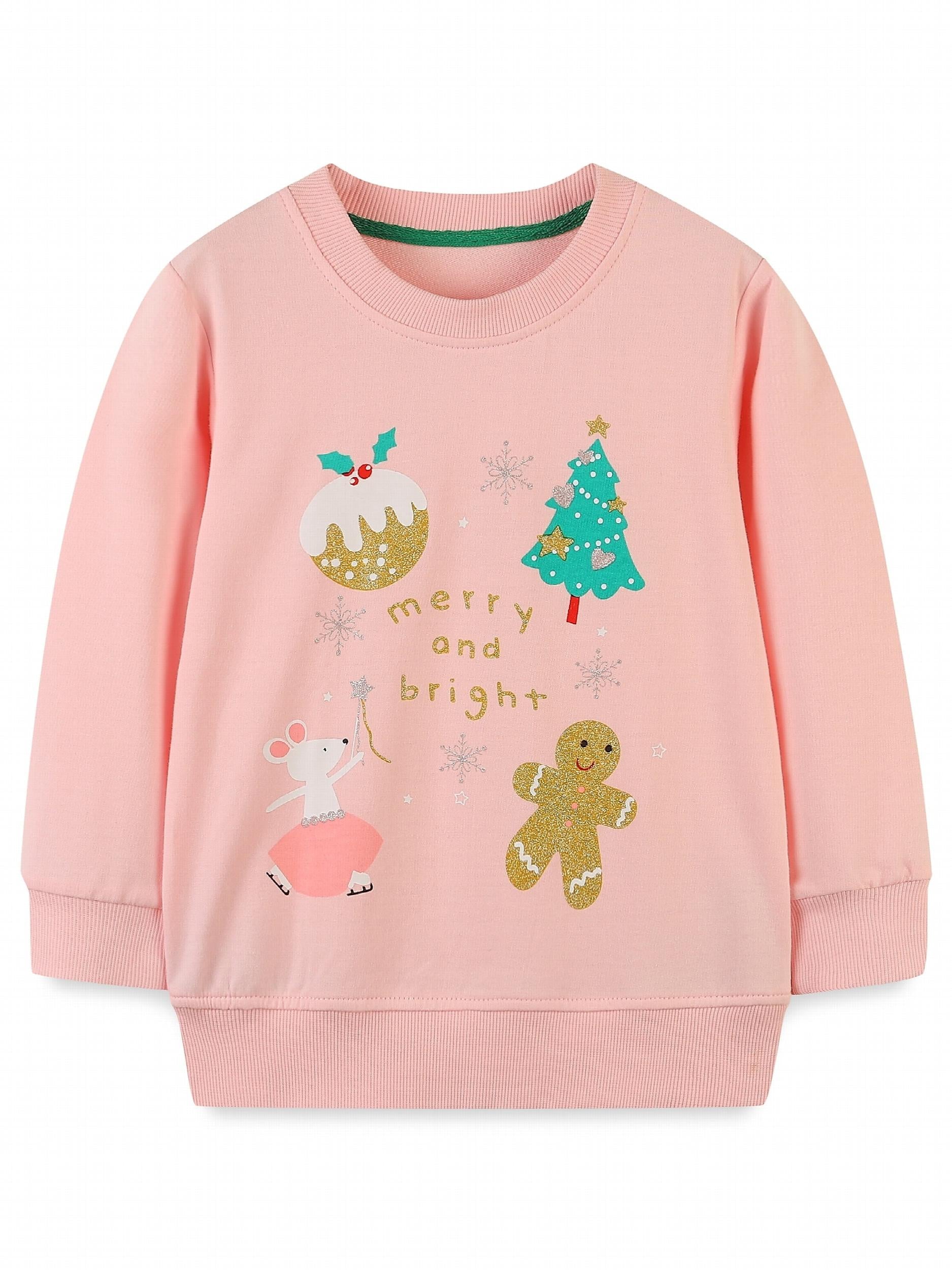 Girls Christmas Cartoon Graphic Crew Neck Pullover