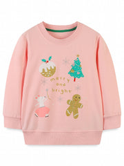 Girls Christmas Cartoon Graphic Crew Neck Pullover