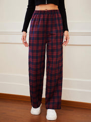 Plaid Elastic Waist Straight Leg Pants for Women