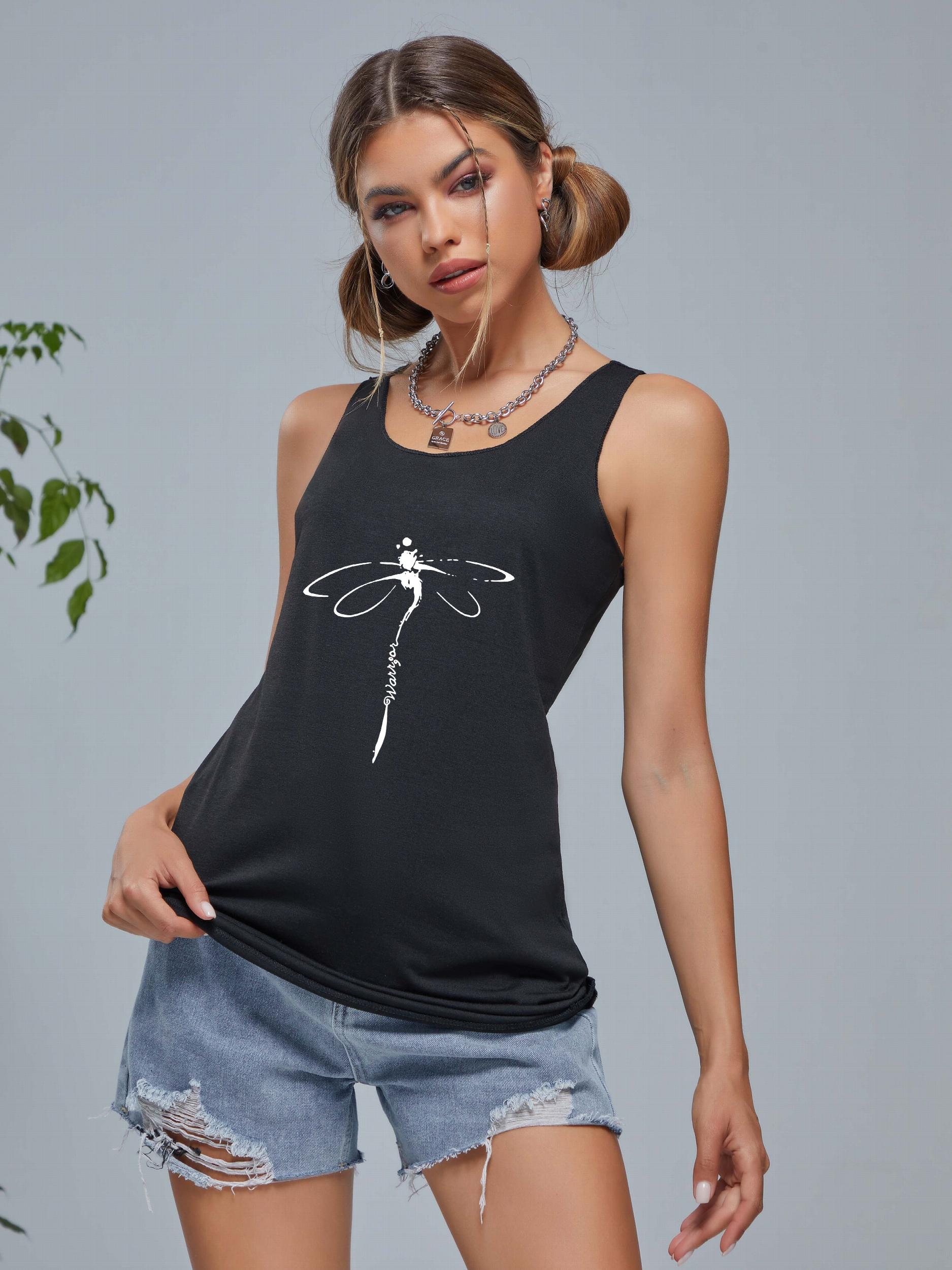Dragonfly Graphic Sleeveless Tank Top Women's Summer Casual Loose Sports Shirt