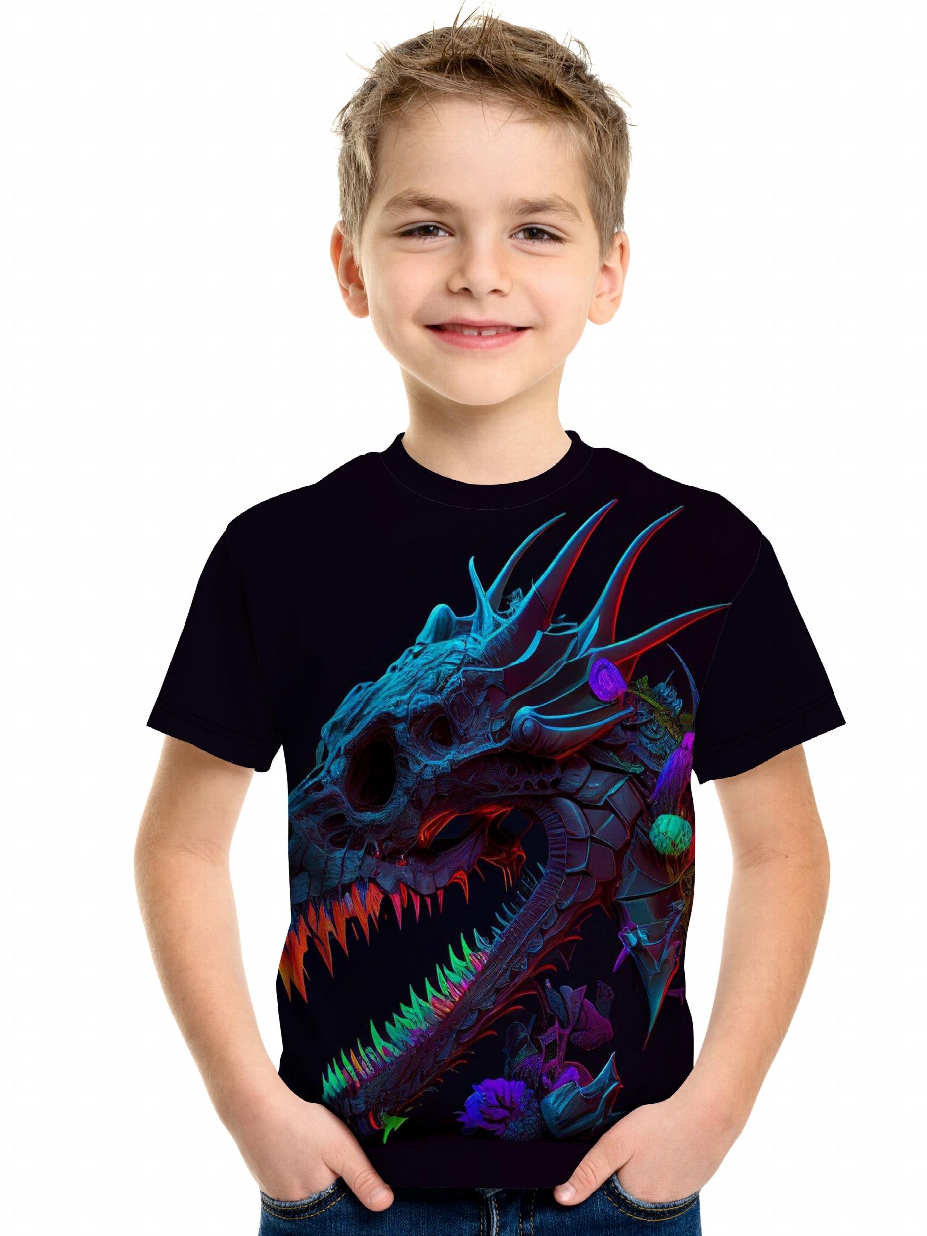 Dragon Skull 3D Print Boys Tee Short Sleeve Crew Neck T-shirt Kids Outdoor