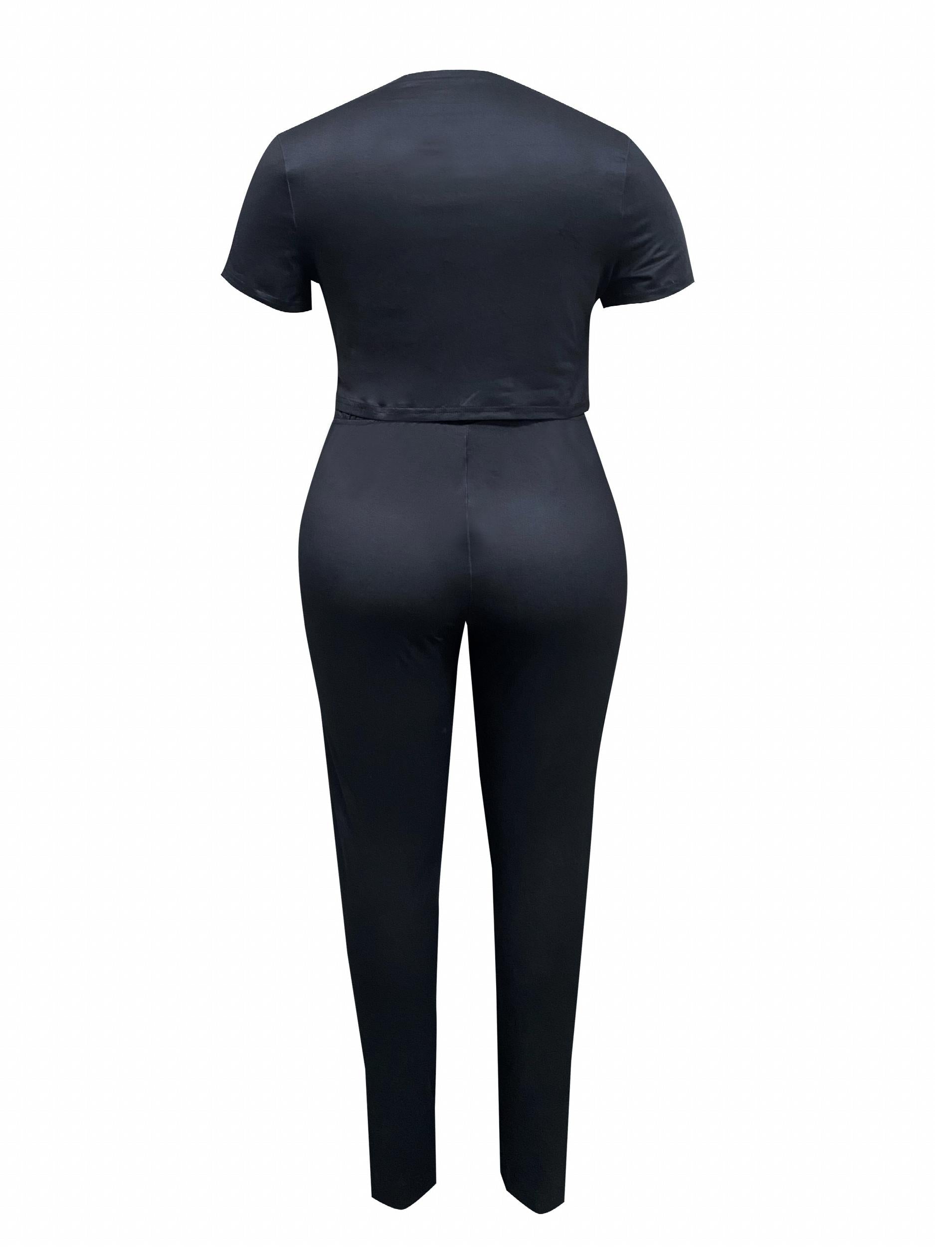 Women's Plus Graphic & Letter Print Short Sleeve Top & Leggings Set