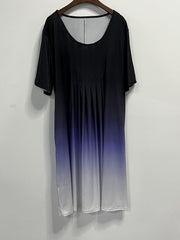 Women's Plus Ombre Print Short Sleeve Round Neck Pleated Dress