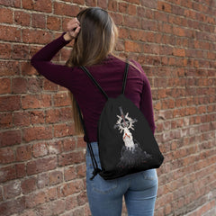 Ghost Skull Print Drawstring Backpack Halloween Elf Bundle Pocket Gothic Sports