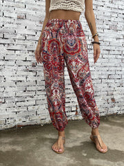 Paisley Print Smocked Waist Joggers for Women