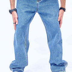 Men's Distressed Destroyed Washed Denim Jeans Straight Fit