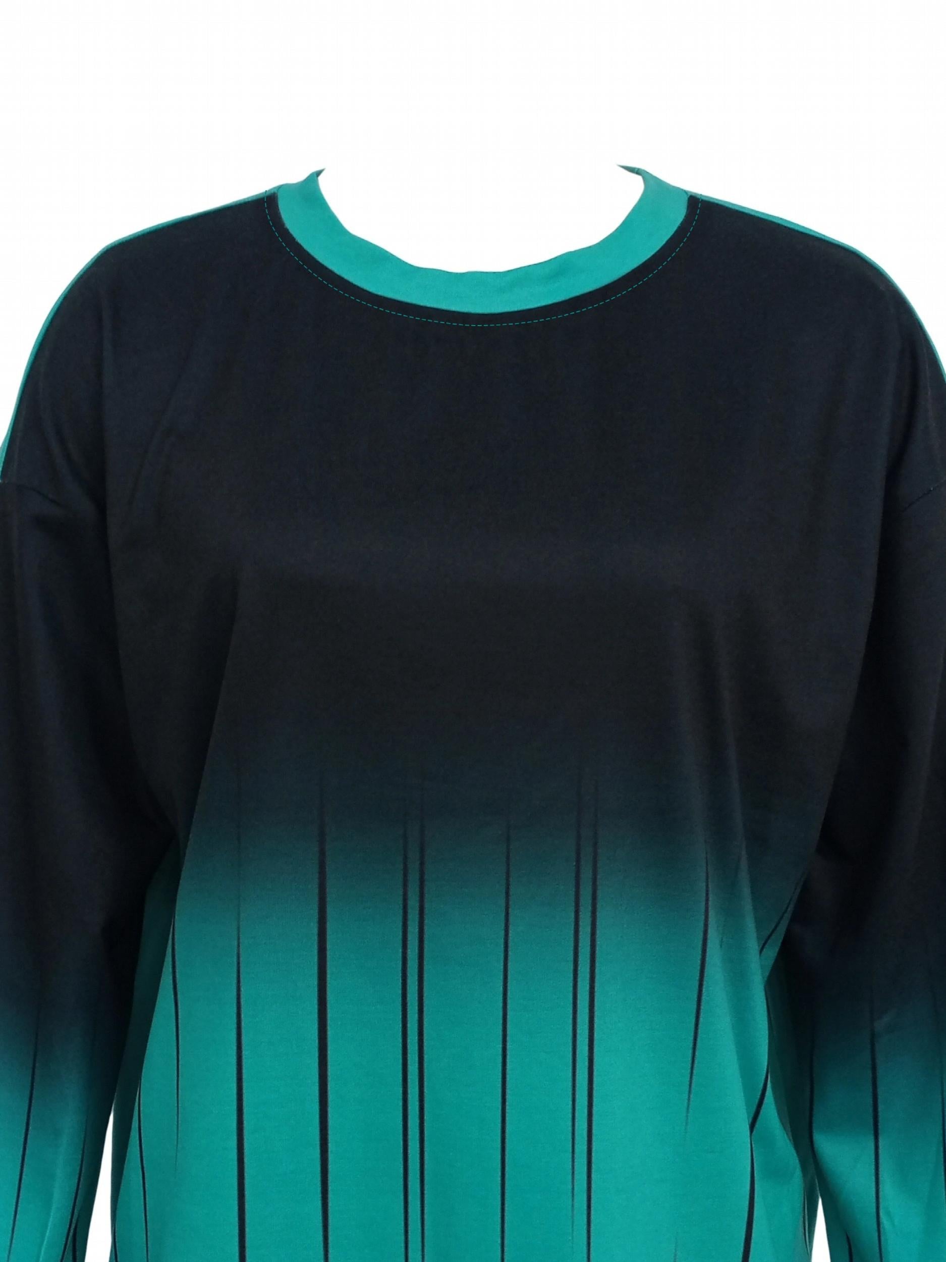 Gradient Drawstring Crew Neck T Shirt Long Sleeve Casual Tee