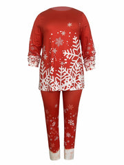 Plus Size Snowflake Print Top & Leggings Set