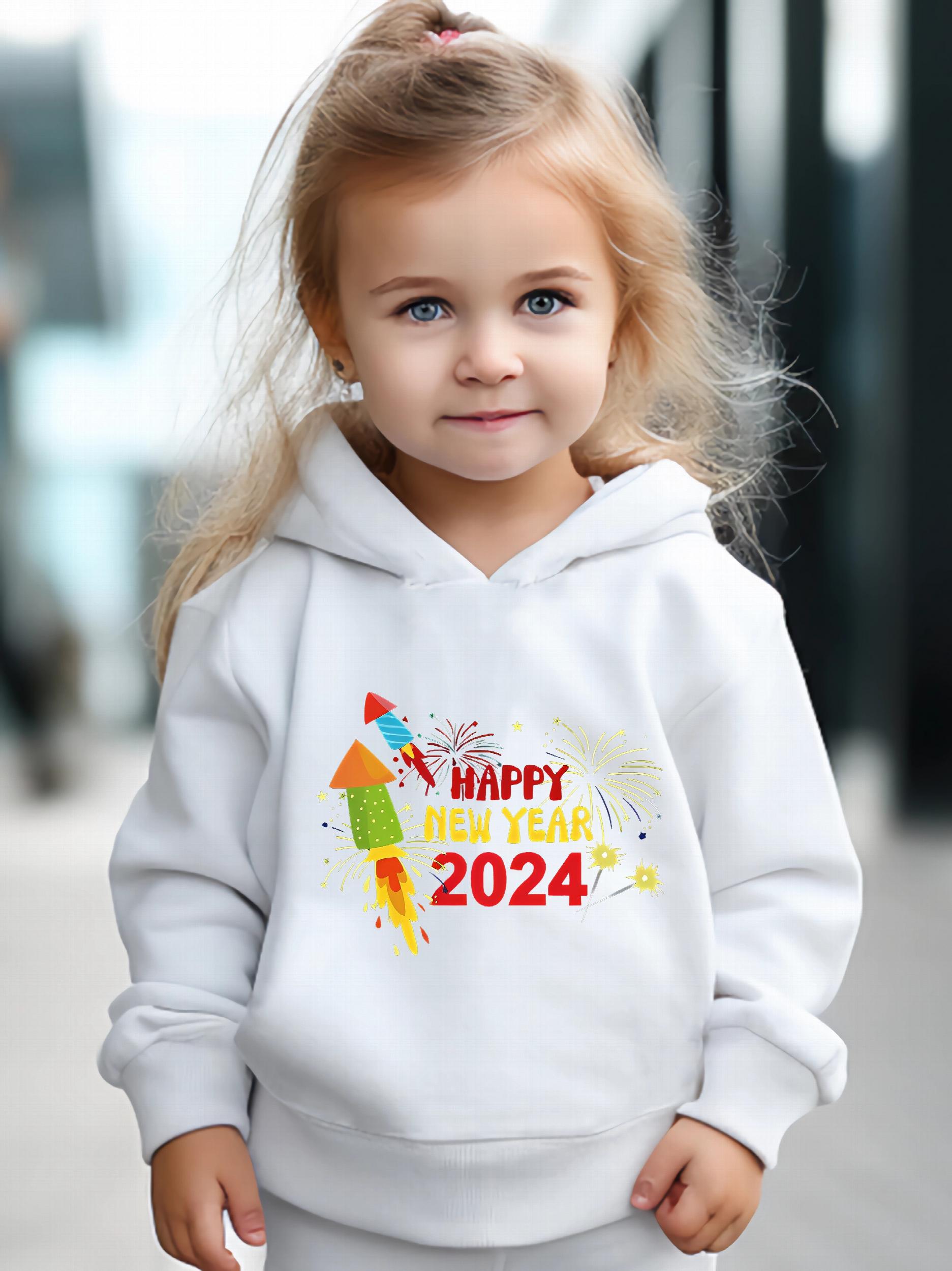 Cartoon Rockets Pattern Hooded Sweatshirt & Sweatpants Set for Girls