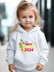 Cartoon Rockets Pattern Hooded Sweatshirt & Sweatpants Set for Girls