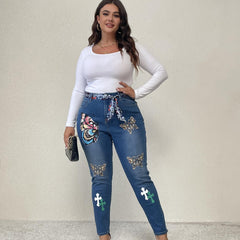 Y2K Jeans Women's Plus Butterfly Print Washed Skinny Jeans