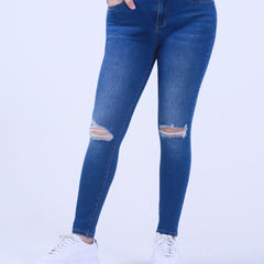 Casual Skinny Jeans Washed Ripped Button Fly High Stretch