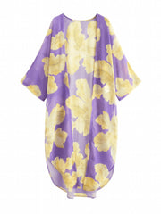Violets Floral Print 2 Piece Beachwear Drawstring Kaftan Swimwear