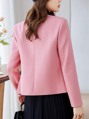 Solid Pocket Button Front Blazer Casual Long Sleeve Blazer