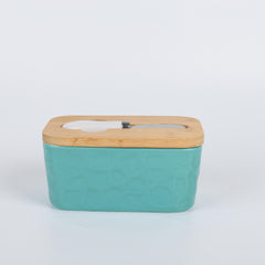 Ceramic Butter Dish with Stainless Steel Saucer and Wooden Lid