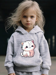 Chubby Cat Print 2pcs Girls Sports Outfits