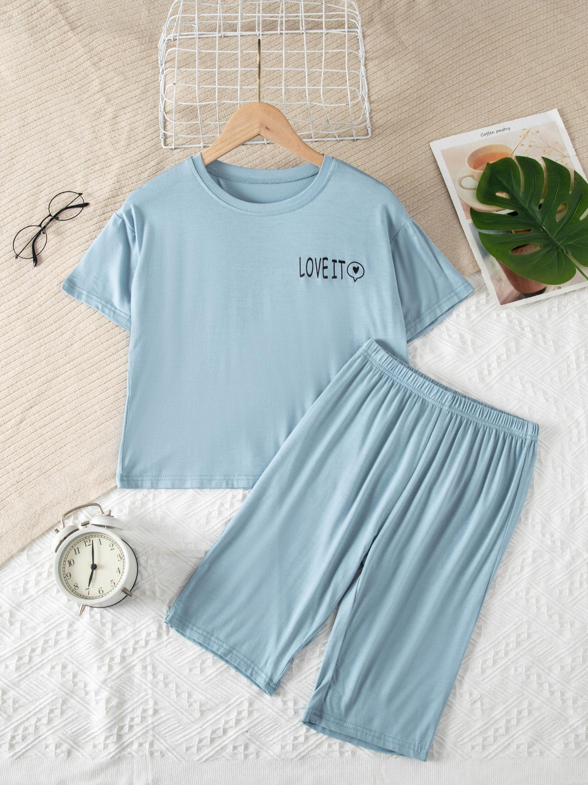 2pcs Boys Teen Letter Graphic T shirt & Shorts Pajama Set