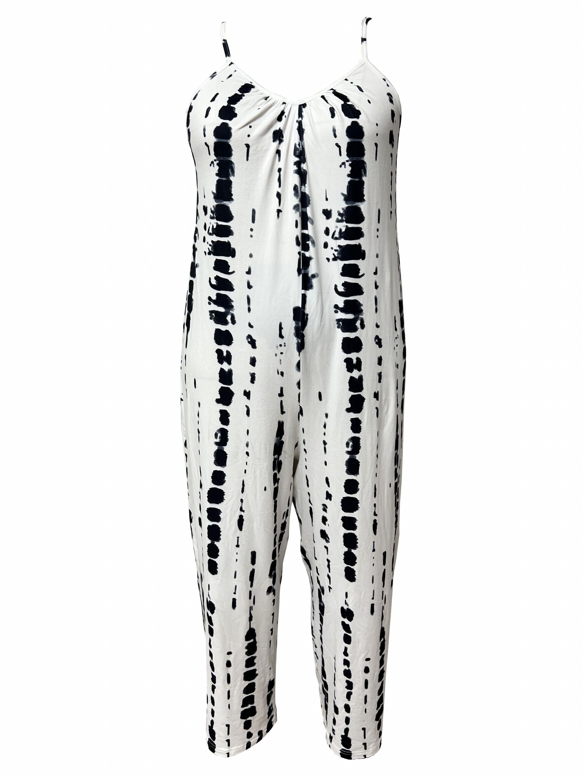 Tie Dye V Neck Jumpsuit Wide Leg