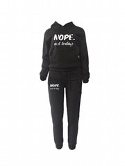Print Drawstring Two-piece Set Hoodie & Pants