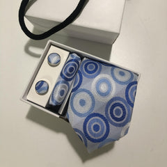 Men's Round Dot Tie Set with Pocket Square Cufflinks