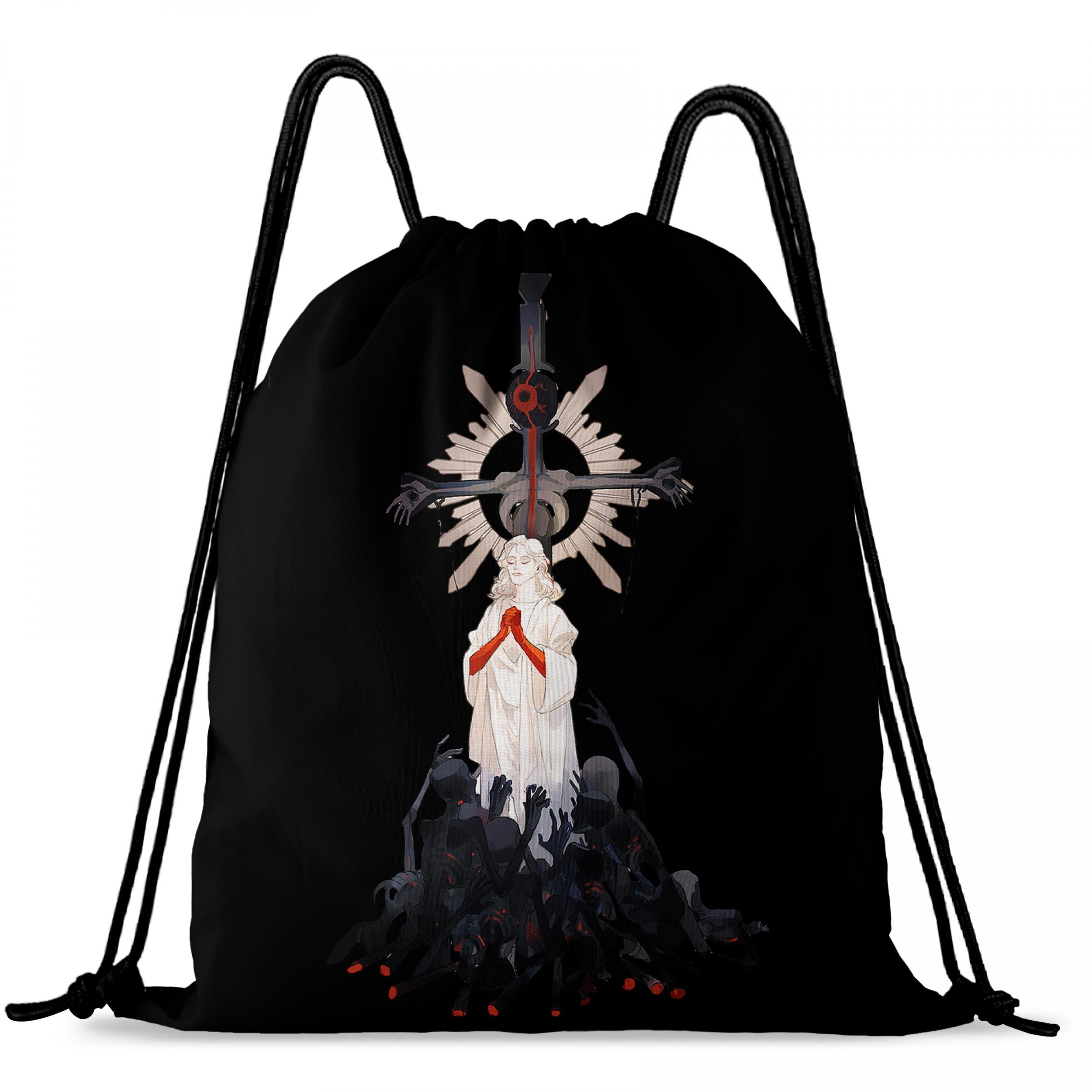 Ghost Skull Print Drawstring Backpack Halloween Elf Bundle Pocket Gothic Sports