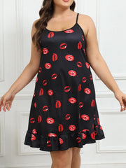 Plus Lip Print Round Neck Cami Nightdress