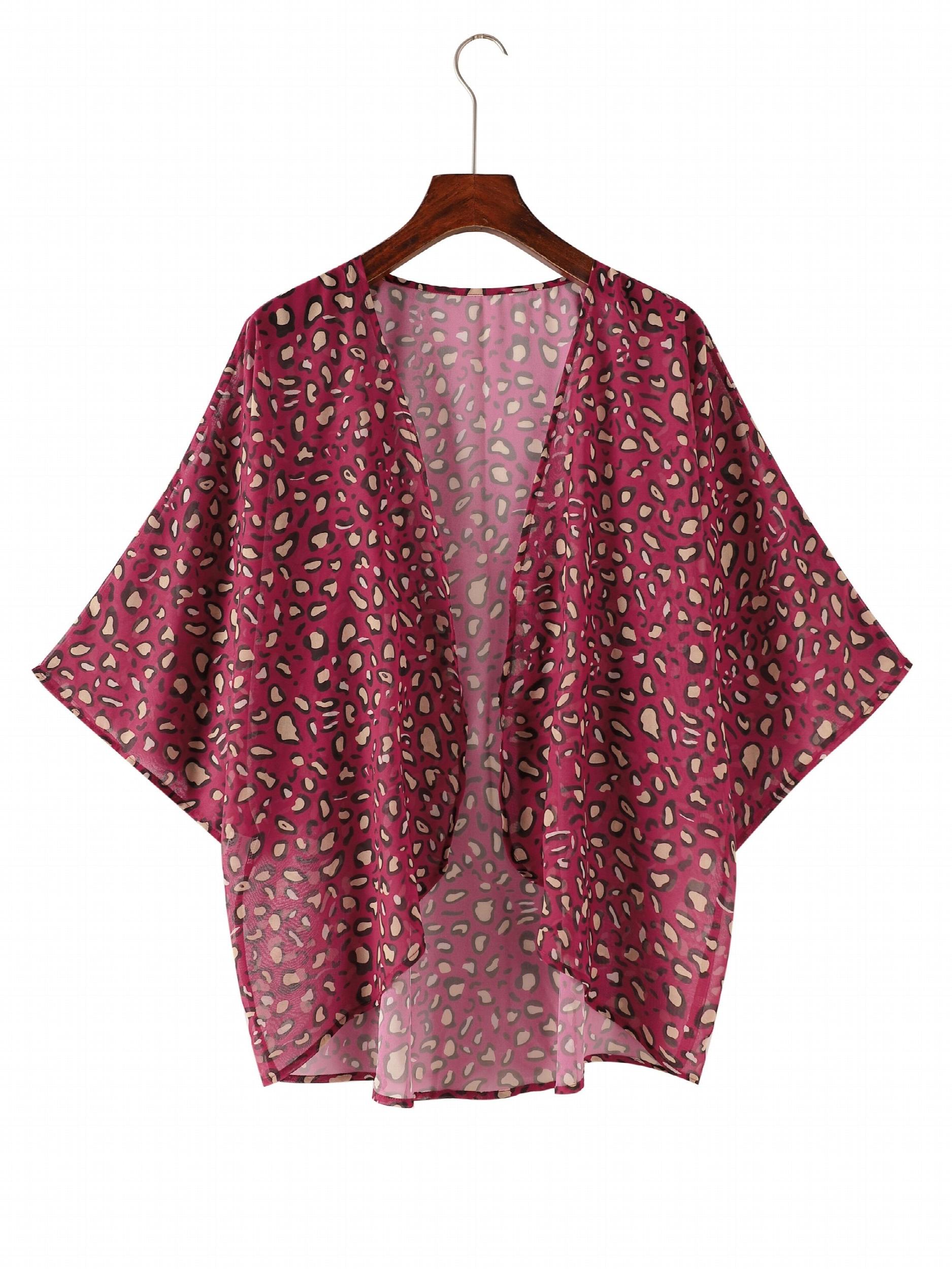Leopard Print Beachwear Cardigan V Neck Cover Up Shirt