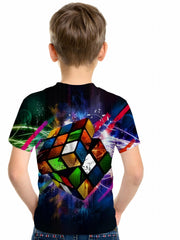 Colorful Cube 3D Print Boy's Casual Tees Short Sleeve Crew Neck T shirt