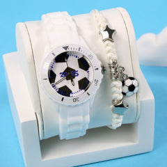 2pcs Football Fan's Quartz Watch Set - Sporty Design with Soft Strap