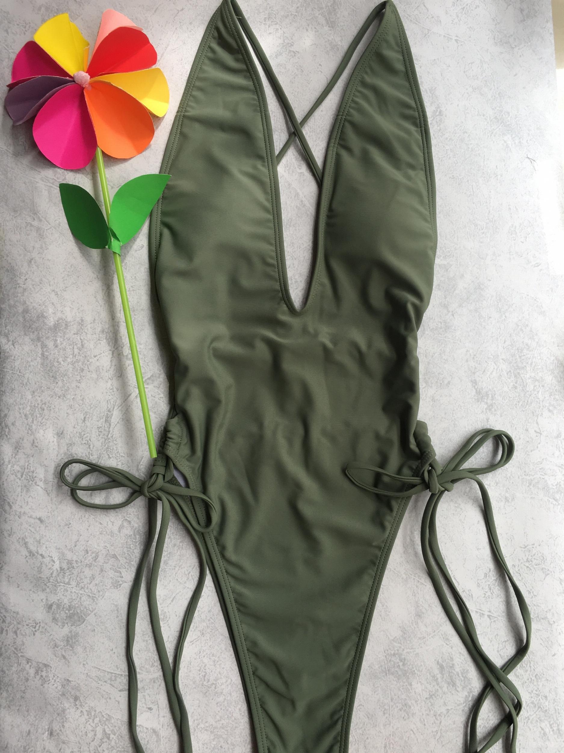 Criss Cross Backless High Cut One Piece Swimsuit Women's Swimwear