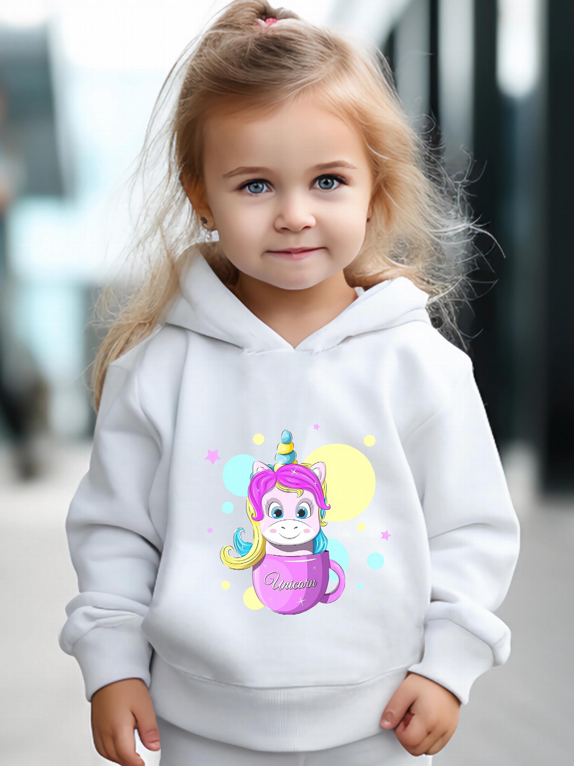 Girls Unicorn Pattern Hoodie Sweatshirt & Solid Sweatpants Set