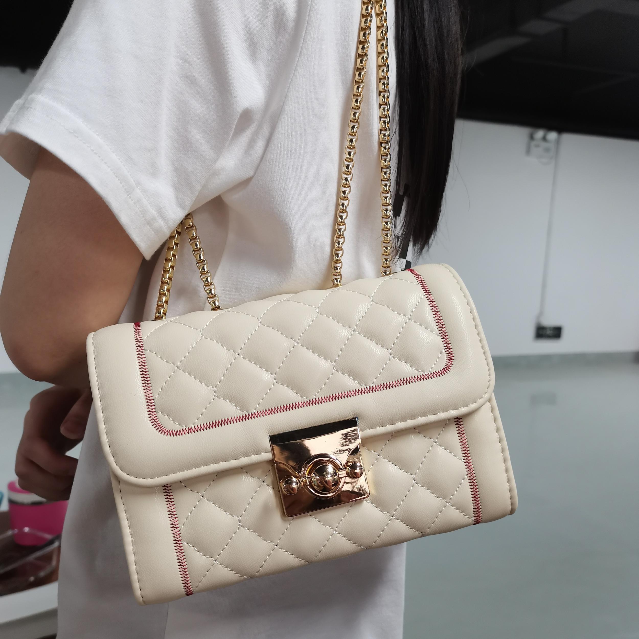 Argyle Pattern Square Bag Quilted Flap Chain Bag Classic Purse