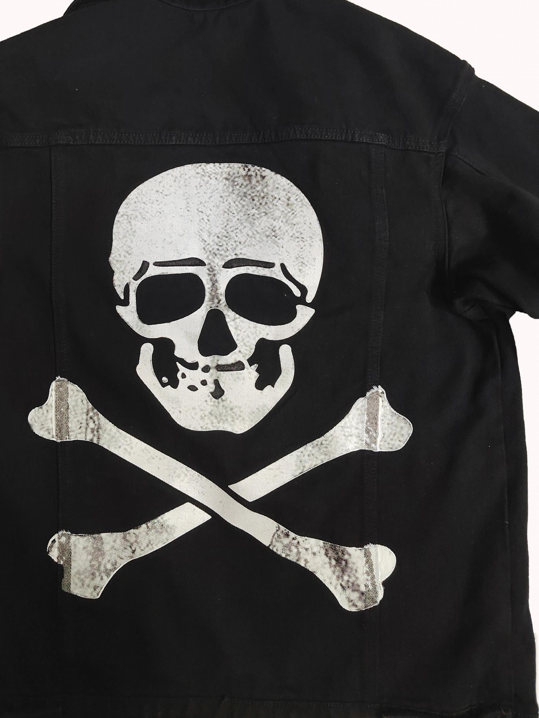 Plus Size Skull Print Ripped Denim Jacket