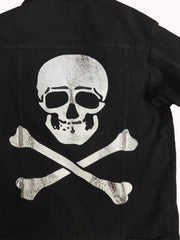 Plus Size Skull Print Ripped Denim Jacket