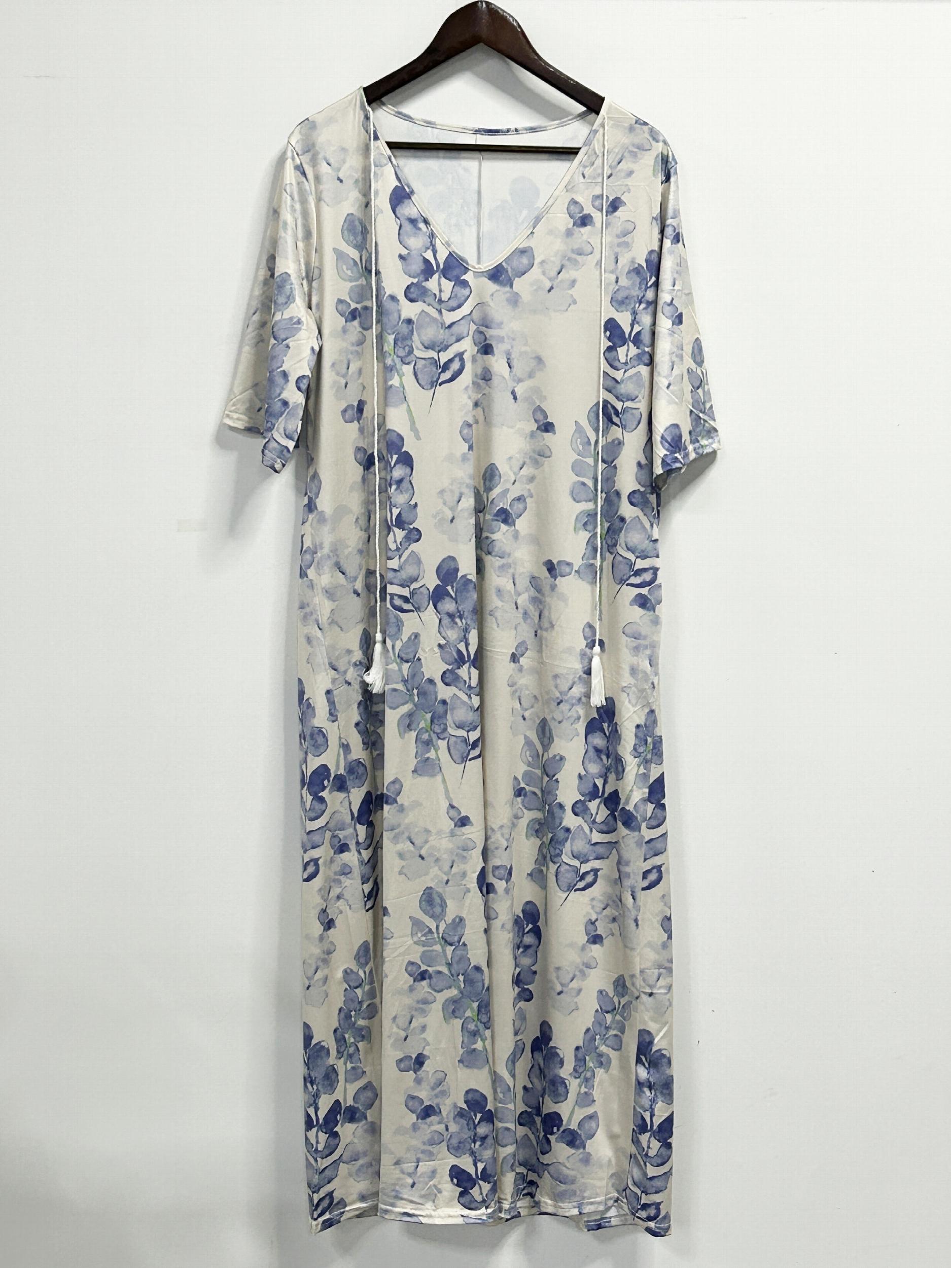 Casual Dress Women's Plus Floral Print Short Sleeve V Neck Dress